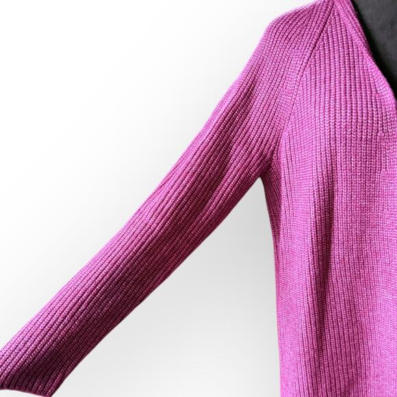 NWT Loft Berry Pink Open Front Chunky Knit Shawl Collar Cardigan Sweater Size L - Picture 13 of 16